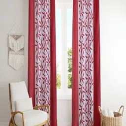 ERIC LONDON Red & White 2 Pieces Floral Printed Room Darkening Long Door Curtains-image-59