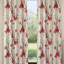 Fashion String Red & Peach-Coloured Set of 2 Floral Long Door Curtains-20