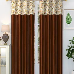 Homefab India Stylishfern Brown & Cream-Coloured 2 Pieces Floral Long Door Curtains-image-20