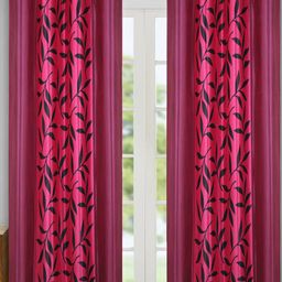 Aura Pink & Purple 2 Pieces Floral Printed Room Darkening Long Door Curtain-30