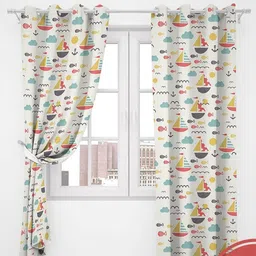 URBAN SPACE White & Yellow Set of 2 Quirky Black Out Long Door Curtain-68