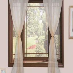 Homefab India Beige 2 Pieces Striped Sheer Long Door Curtains-28