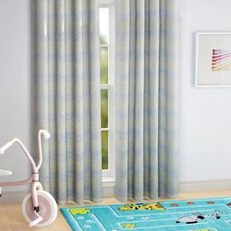 Fabindia White & Blue Geometric Cotton Long Door Curtain-39