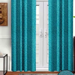Aura Teal 2 Pcs Abstract Printed Room Darkening Long Door Curtain-16