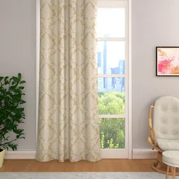THE CONVERSION Gold-Toned Floral Jacquard Room Darkening Long Door Curtain-20
