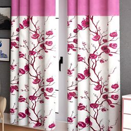 Lunar Days Pink & White 2 Pcs Floral Room Darkening Long Door Curtain-image-71