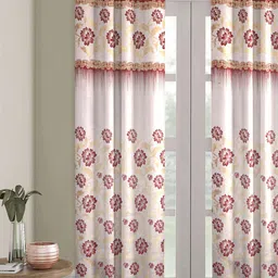 ROMEE White & Maroon Floral Jacquard Room Darkening Long Door Curtain-27