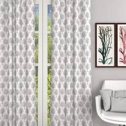 Soumya White & Grey Floral Sheer Long Door Curtain-image-29