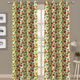 Airwill Yellow & Orange 2 Pcs Floral Room Darkening Cotton Door Curtain-picture-56