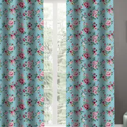Airwill Green & Pink 2Pcs Floral Room Darkening Door Curtain-picture-2