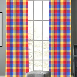 Airwill Yellow Red 2 Peces Buffalo Checked Cotton Room Darkening Long Door Curtain-image-51
