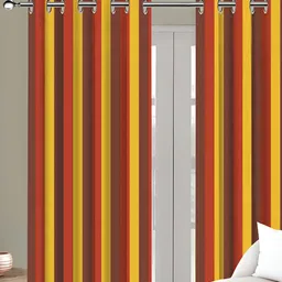 Airwill Yellow & Red 2 Pcs Striped Room Darkening Cotton Door Curtain-image-48