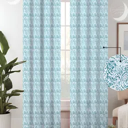 Lunar Days Blue & White 2 Pieces Cotton Room Darkening Door Curtains-image-63