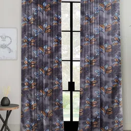 ROMEE Grey & Blue 2 Pieces Floral Room Darkening Door Curtains-75