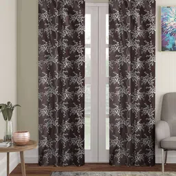 ROMEE Adults Coffee Brown & White Set of 2 Floral Room Darkening Door Curtain-12