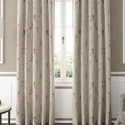 GM Taupe & Yellow Set of 2 Floral Room Darkening Door Curtain-17