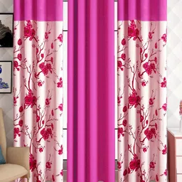 Lunar Days Pink & White 3 Pieces Floral Room Darkening Door Curtain-image-91