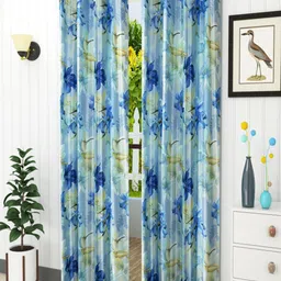 Homefab India Blue & Green Set of 2 Floral Room Darkening Door Curtain-image-15