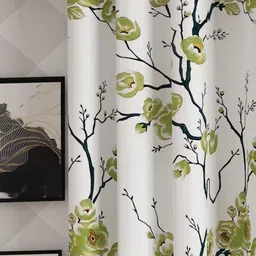Lunar Days Green & White 2 Pieces Floral Room Darkening Door Curtain-image-90