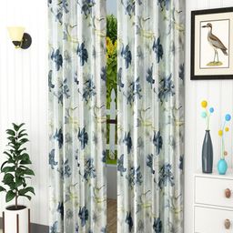 Homefab India Grey & Green Set of 2 Floral Room Darkening Door Curtain-15