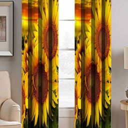 BELLA TRUE Yellow & Green Set of 2 Floral Room Darkening Door Curtains-44