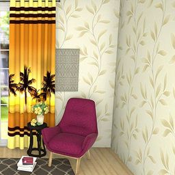 Lushomes Yellow & Black Floral Room Darkening Door Curtain-image-29