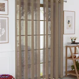 Story@home 2 Pieces Brown Sheer Long Door Curtain-25