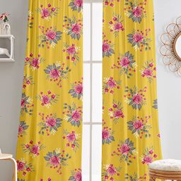 Lushomes Yellow & Pink 2 Pieces Floral Black Out Door Curtains-image-30