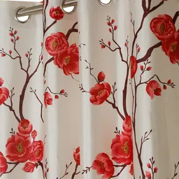 Fashion String Red & Off White Set of 2 Floral Window Curtain image 3