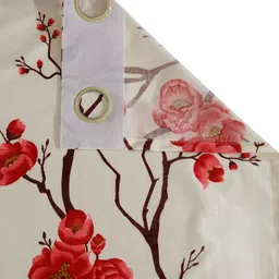 Fashion String Red & Off White Set of 2 Floral Window Curtain image 2