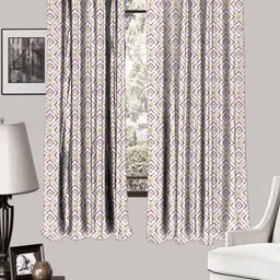HOUZZCODE Purple & White Set of 2 Room Darkening Window Curtains-17