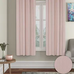 Cortina Pink 2 Pieces Self Design Black Out Window Curtains-21