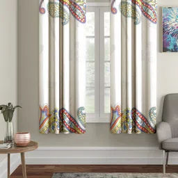 Home Sizzler Set Of 2 White & Red Set of 2 Ethnic Motifs Window Curtains-11