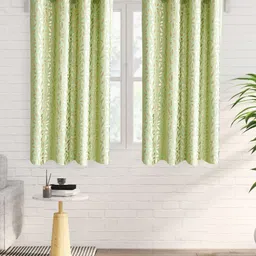 Home Centre Green & Gold-Toned 2 Pieces Floral Cotton Window Curtain-image-67