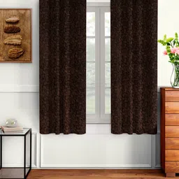 Cortina Brown Set of 2 Abstract Room Darkening Velvet Window Curtains-image-26