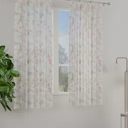 ROSARA HOME White & Green 2 Pieces Floral Printed Sheer Window Curtains-image-74