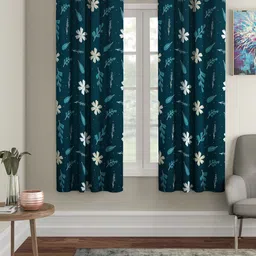 Cortina  Teal Green Set Of 2 Digital Printed Window Curtains-15