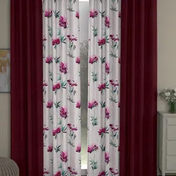 ROSARA HOME Maroon & Green Set of 4 Door Curtain-23