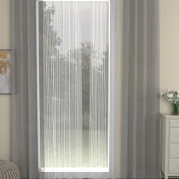 ROSARA HOME Dove Striped Grey & White 4 Pieces Sheer Long Door Curtains-8