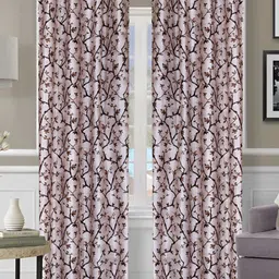 Aura Cream-Coloured & Brown 2 Pieces Floral Room Darkening Long Door Curtains-picture-8