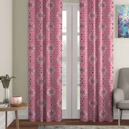 Aura Pink & White 2 Pieces Ethnic Motifs Room Darkening Long Door Curtains-image-90