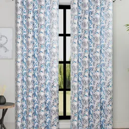 Aura Blue & White Set of 2 Floral Room Darkening Door Curtain-image-90