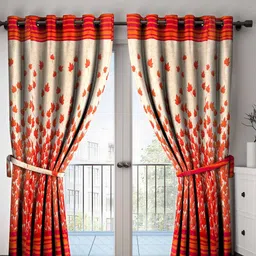 Home Sizzler Rust & Beige Set of 2 Printed Long Door Curtains-1