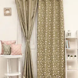 Ariana Olive Green & White 2 Pieces Floral Printed Room Darkening Door Curtains-image-45