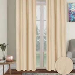 Cortina Cream-Coloured 2 Pieces Self Design Black Out Door Curtains-24