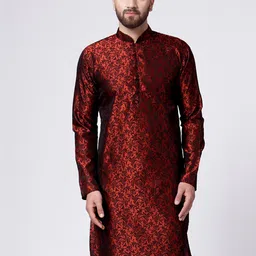 Jompers Men Maroon & Black Woven Design Kurtas-image-88