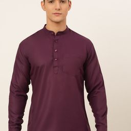 Jompers Men Purple Solid 100% Cotton Straight Kurta-image-8