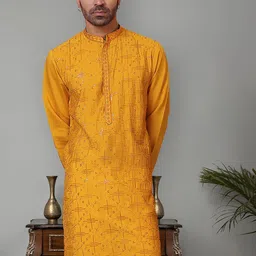 Jompers Men Thread Work Floral Kurta-38