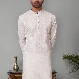 Jompers Men Geometric Flared Sleeves Chikankari Georgette Kurta-picture-12