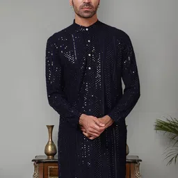 Jompers Men Geometric Embroidered Chikankari Kurta-picture-55